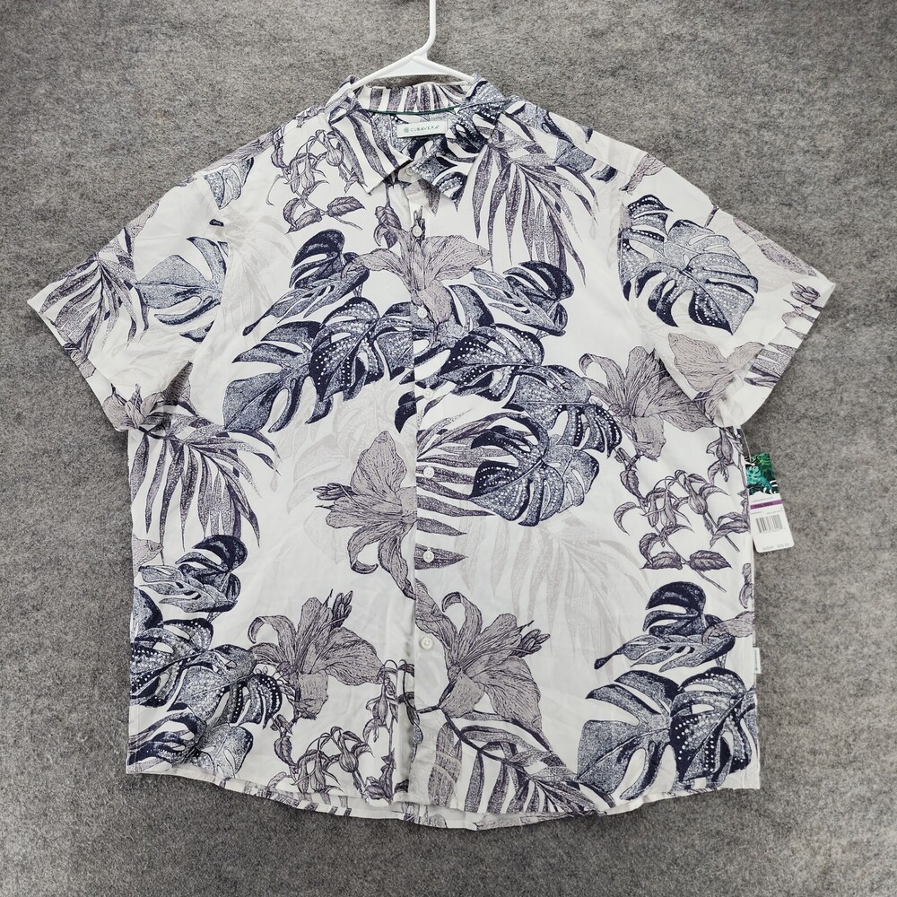 Cubavera Shirt Mens XXL Button Up Short Sleeve White Gray Floral